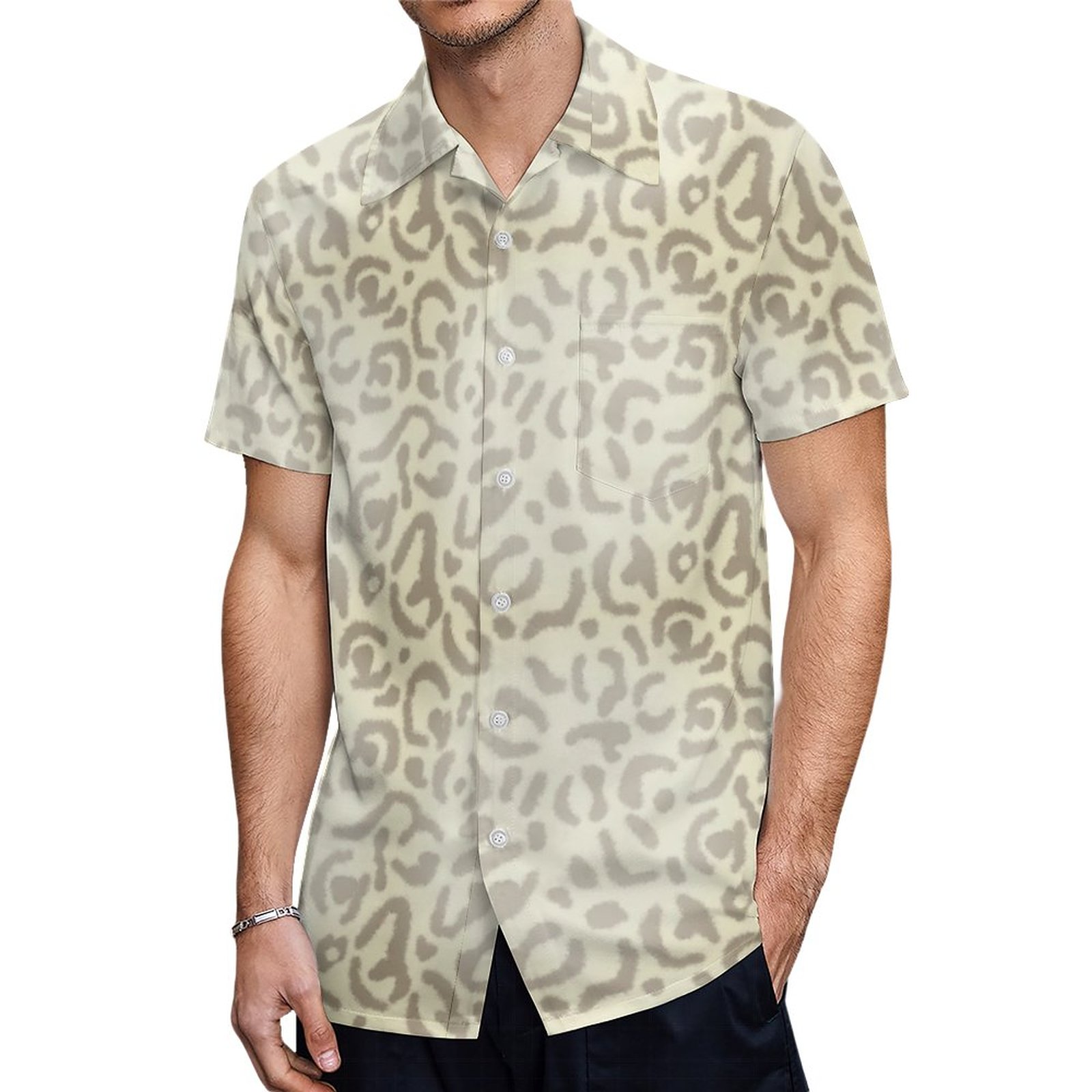 Modern Leopard Print Chic Tan Brown Cheetah Hawaiian Shirt Mens Button Down Tropical Hawaii Beach Shirts