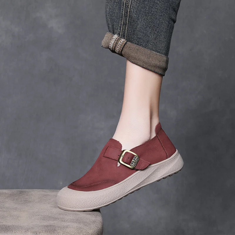 Yyvonne Time 99] Head-Level Cowhed Leather Retro Casual Women's Shoes New Fashion One-Word Buckle Comfortable Flat Single Shoes