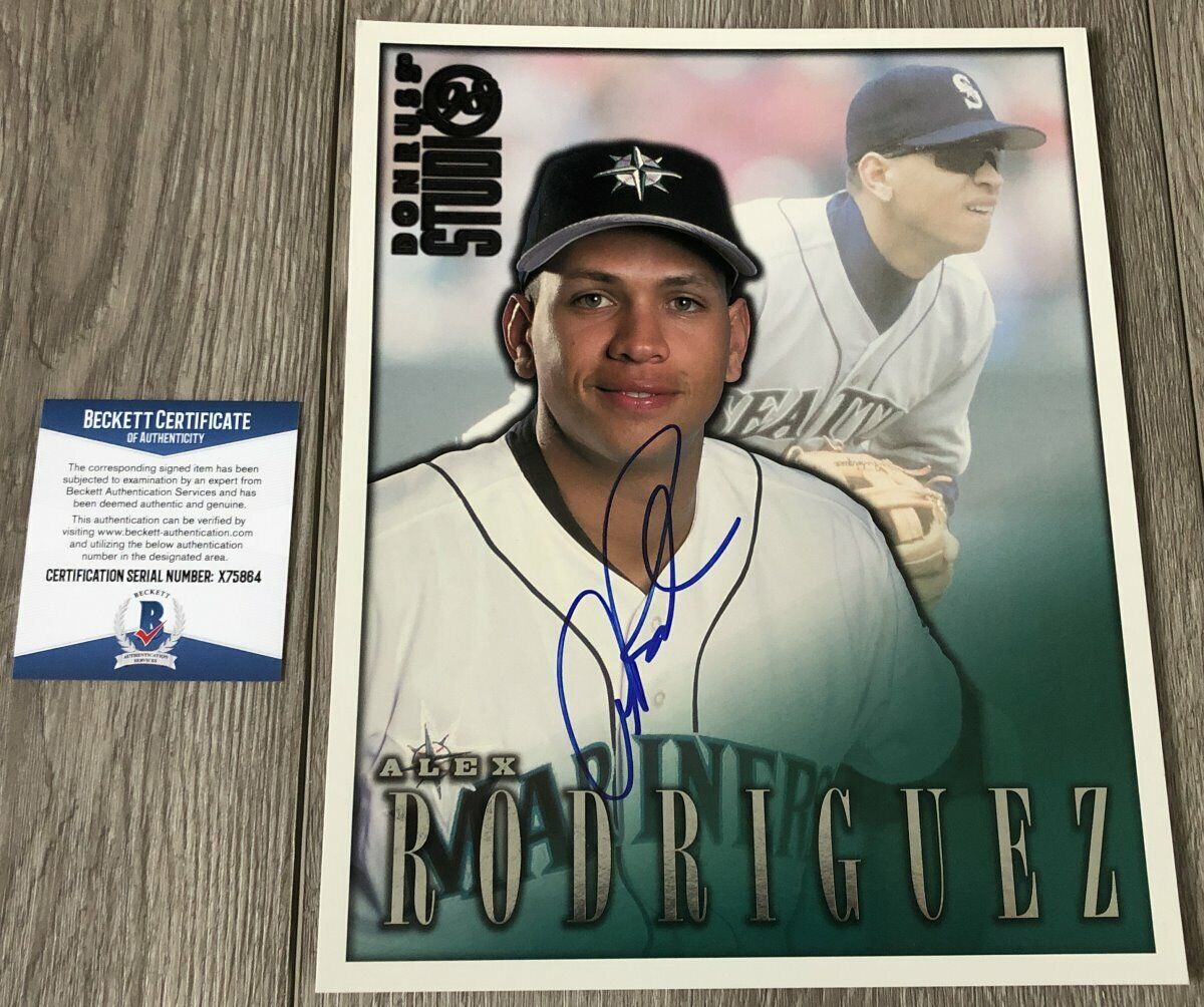 ALEX RODRIGUEZ SIGNED MARINERS 1998 DONRUSS STUDIO 8x10 Photo Poster painting & BECKETT COA