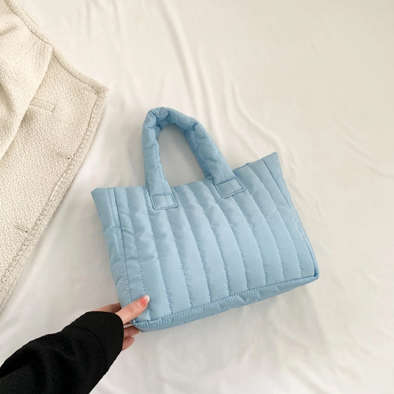 Large Capacity Simple Solid Color Handbag Cotton-padded Jacket Shoulder Bag Women’s Spring And Summer This Year’s Popular New Tote Bag