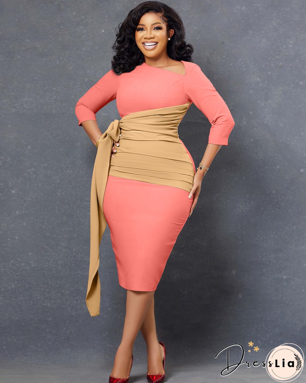 Elegant 3/4 Sleeve Bandage Ruched Pencil Dresses