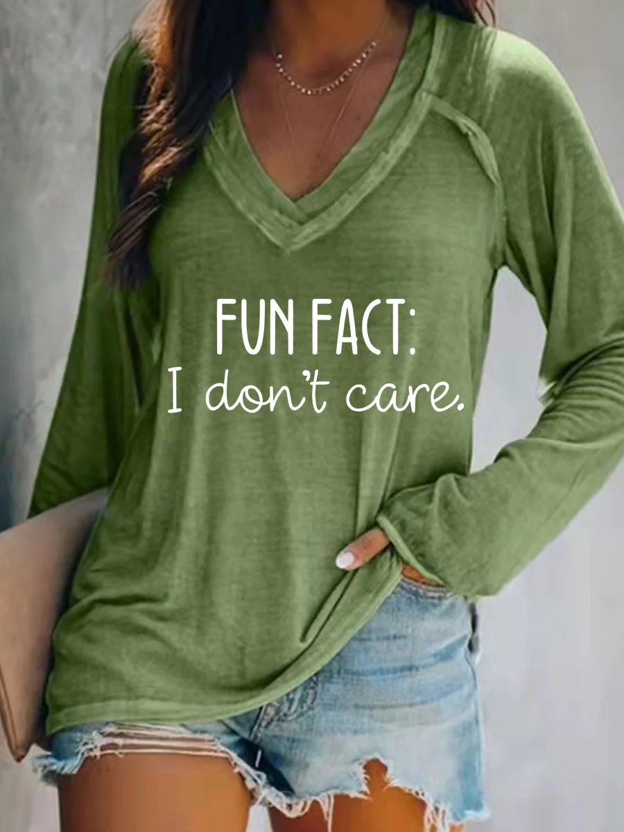 Fun Fact I Don't Care V-neck Long Sleeve T-shirt