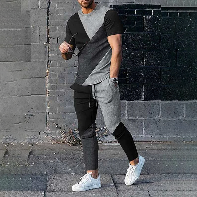 BrosWear Men Colorblock T-Shirt And Pants Co-Ord