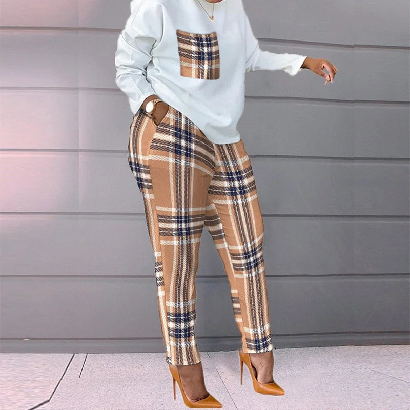 ABEBEY-Women  Spring Autumn Pant Suits Color Matching Sweatshirt + Pant Lounge Home Women Set