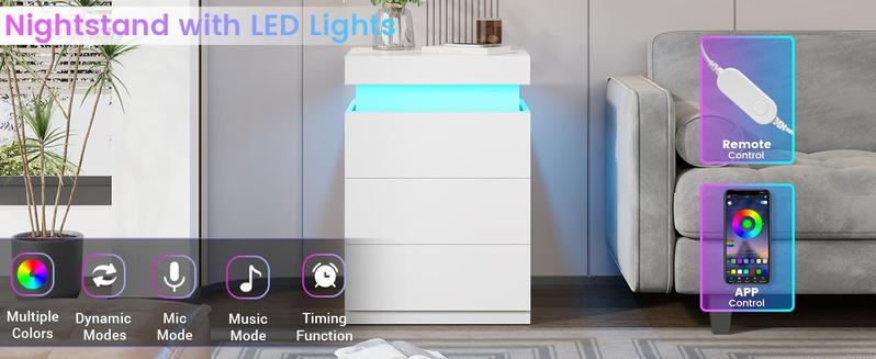 Product Introduction of Sikaic Nightstand With Sliding Top Charging Station And LED Lights Furniture Bedroom Modern Design Bedside Table Drawer Home 2