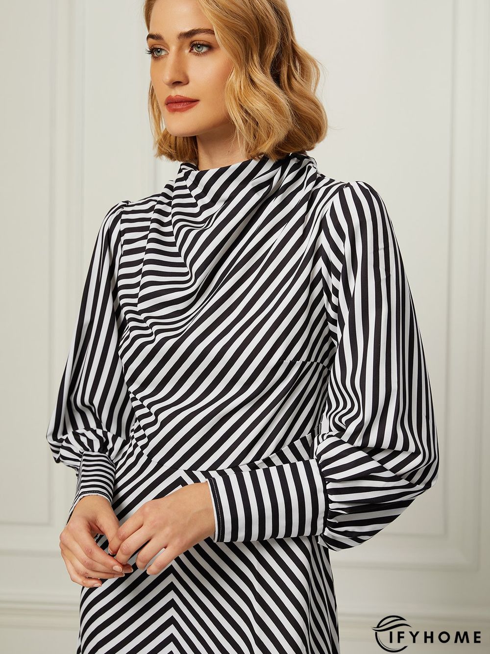 Fall A-Line Long Sleeve Stand Collar Lady Evening Dresses | IFYHOME