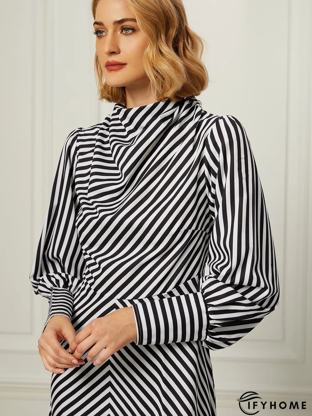 Fall A-Line Long Sleeve Stand Collar Lady Evening Dresses | IFYHOME