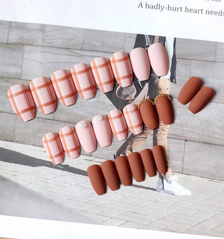 Fashion 24pc/set 10 Sizes Fake Nails Full Cover French False Nail Tips With Double-Sided Nail Adhesive Tab Press On Nails Art-Nail Inspo