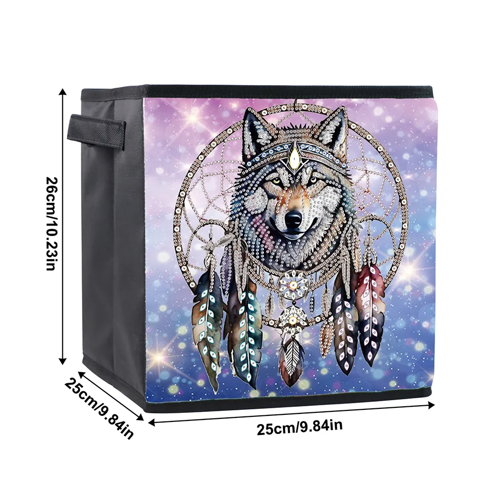 5D DIY Dream Catcher Wolf Special Shape Diamond Painting Storage Box for Home Storage(25*26*25cm)