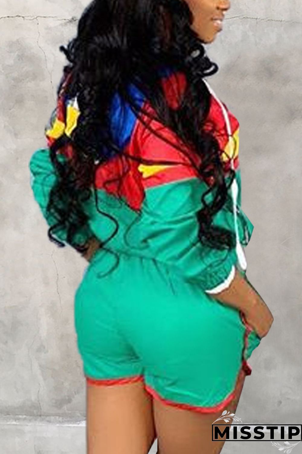 Green Casual Patchwork Sports Two-piece Set