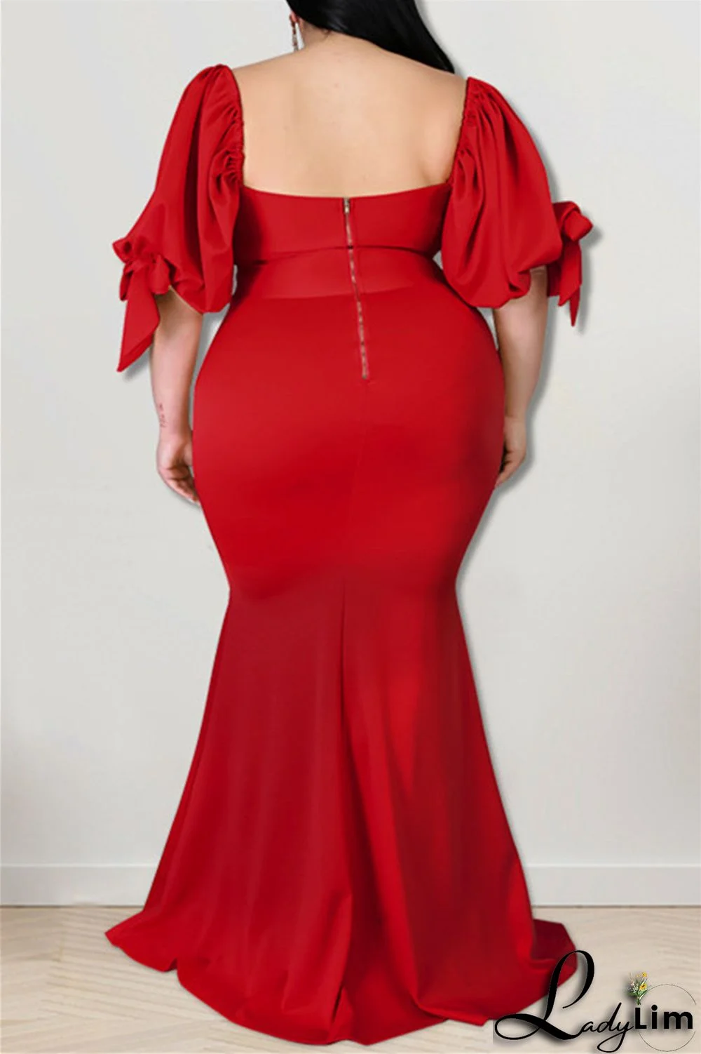 Pink Fashion Sexy Plus Size Solid Backless Slit Square Collar Evening Dress