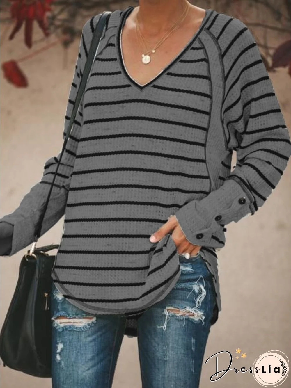 Women Casual Tops Tunic Plus Size Striped Sweater