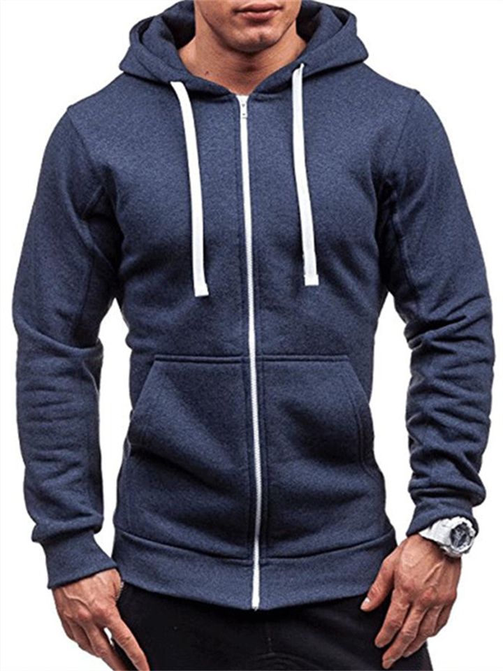 Men's Spring and Autumn Casual Fashion Solid Color Sweatshirt Men's Long Sleeve Sports Hooded Top Zipper Cardigan Sweatshirt