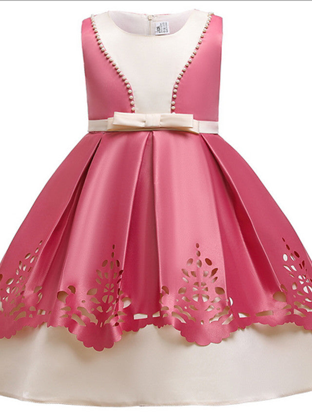 Oknass Ball Gown Sleeveless Jewel Neck Flower Girl Dress Ankle Length  With Beadings