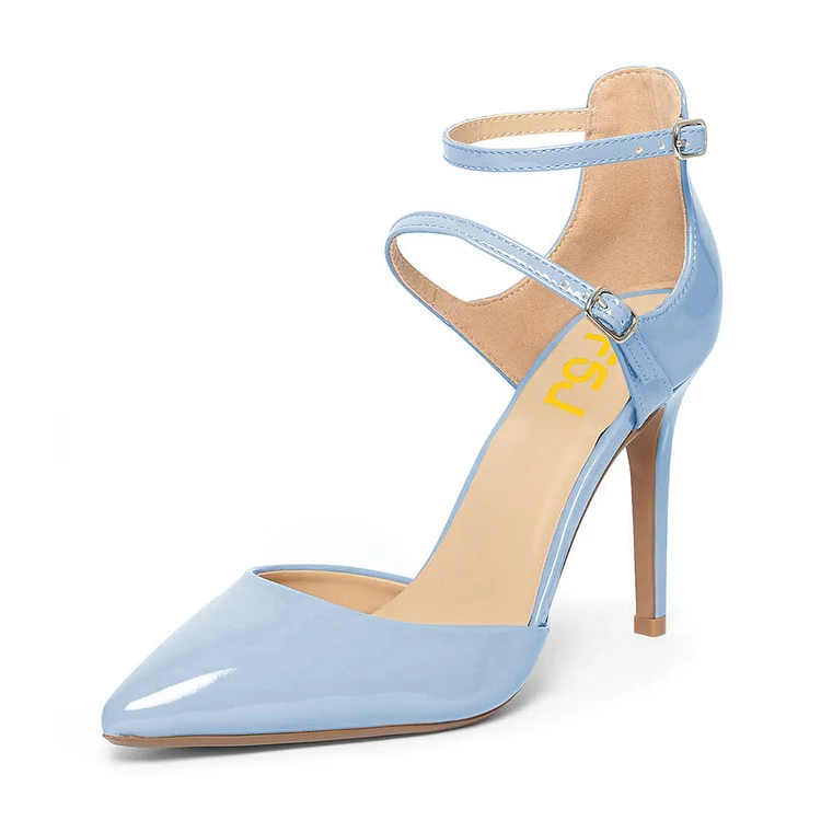 Light Blue Closed Toe Sandals Ankle Strap Stiletto Heels Shoes |FSJ Shoes