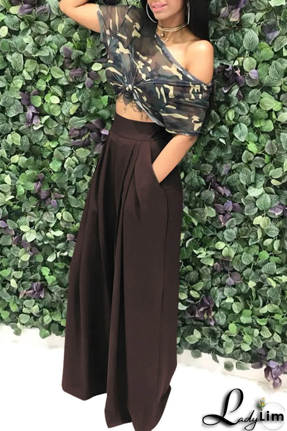 Coffee Fashion Casual Solid Patchwork Regular High Waist Conventional Solid Color Bottoms