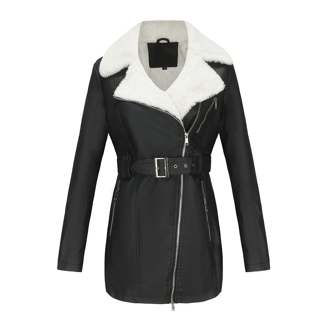 PASUXI Wholesale New Custom Ladies Winter Fleeced Warm Double-Head Zipper Leather Long Jacket Plus Size Women's Coats