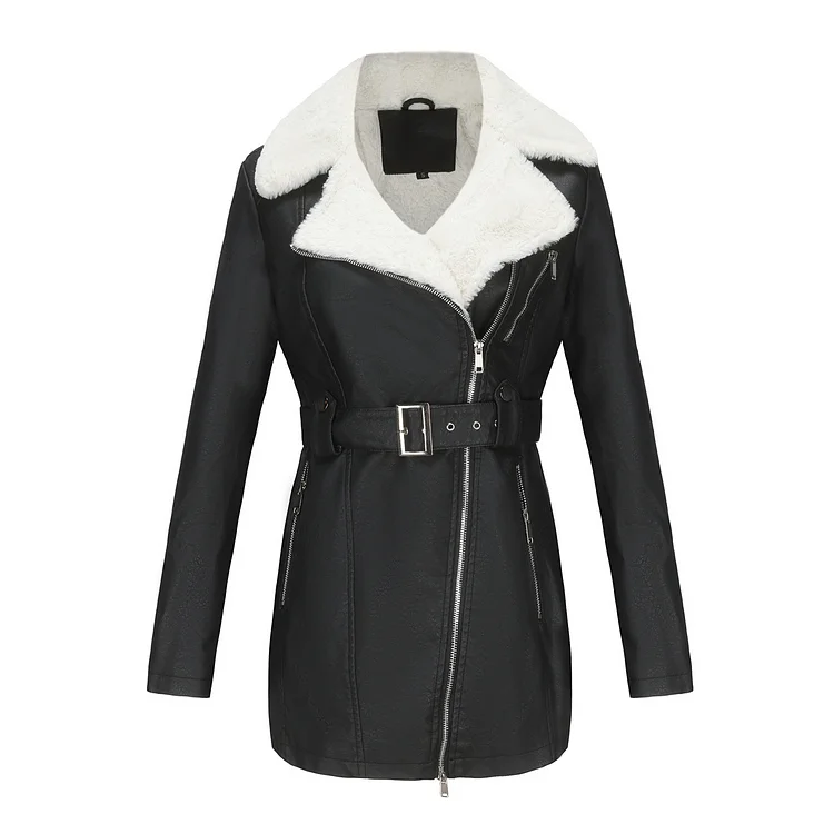 PASUXI Wholesale New Custom Ladies Winter Fleeced Warm Double-Head Zipper Leather Long Jacket Plus Size Women's Coats huanwei