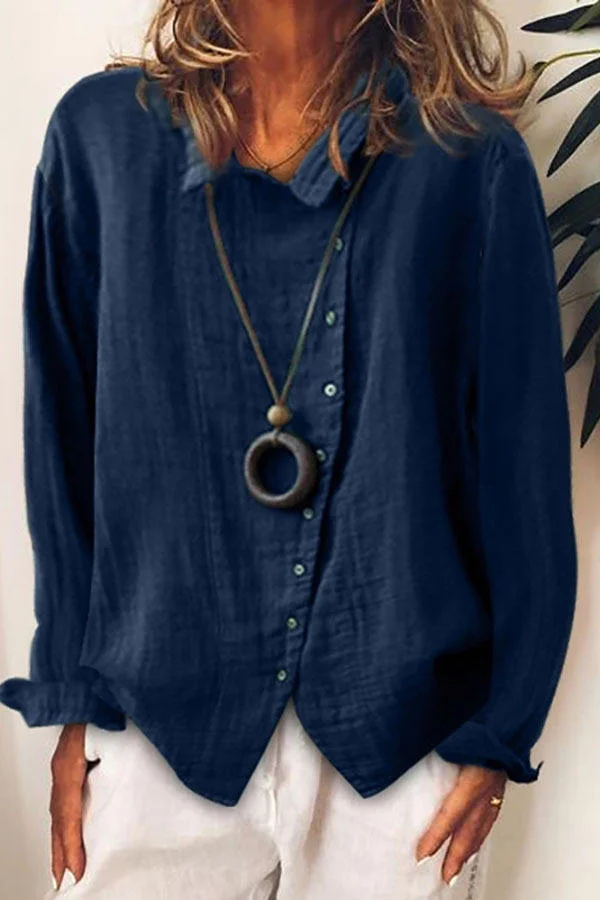 Button Lapel Long Sleeve Casual Shirt For Women