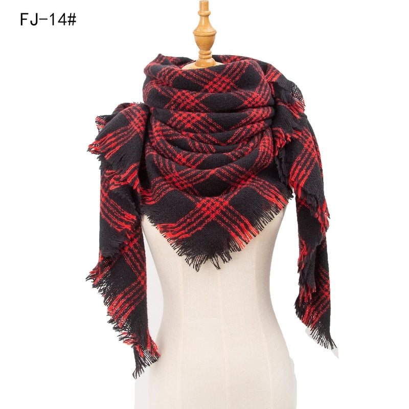 Hot Factory Direct Supply Autumn And Winter New Thickened Warm Circle Yarn Bristle Plaid Square Scarf For Women