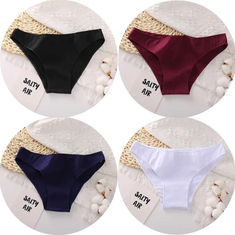 4PCS/Set Women Cotton Panties Sexy Low Waist Female Underpants Solid Elasticity Comfortable Underwear Women Panty Lingerie M-XXL