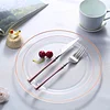 10 Pack | 10" Très Chic Rose Gold Rim Clear Plastic Dinner Plates, Disposable Party Plates