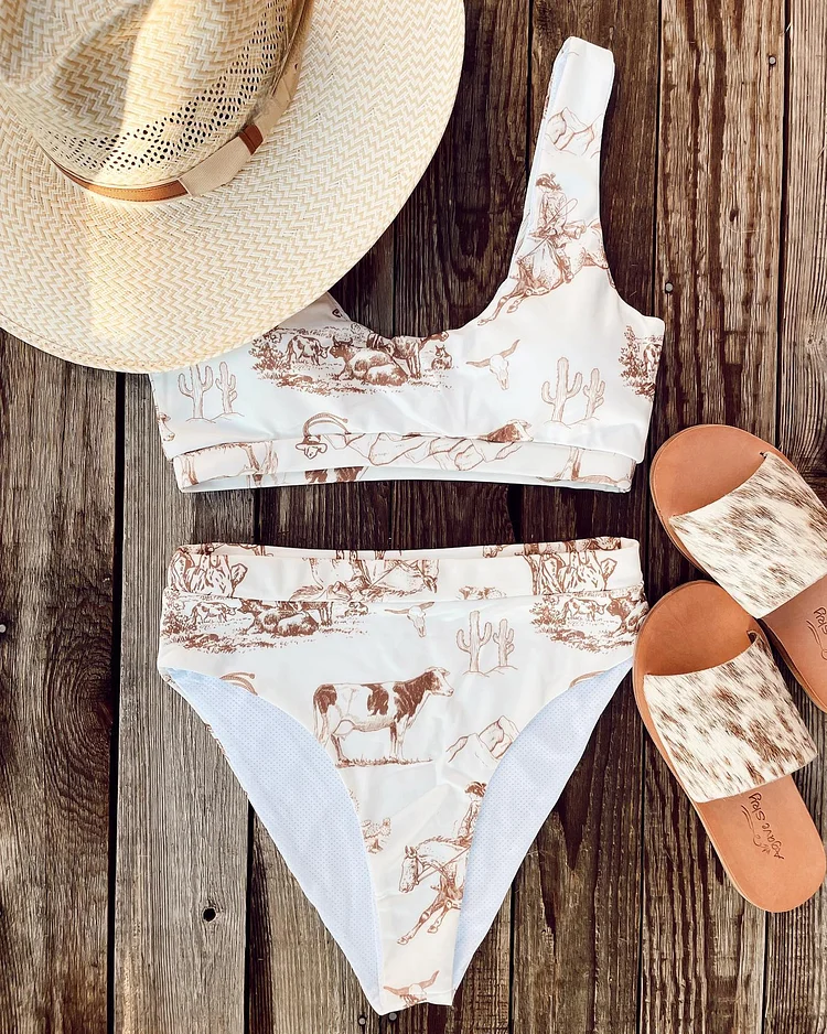 Western Print Bikini Swimsuit