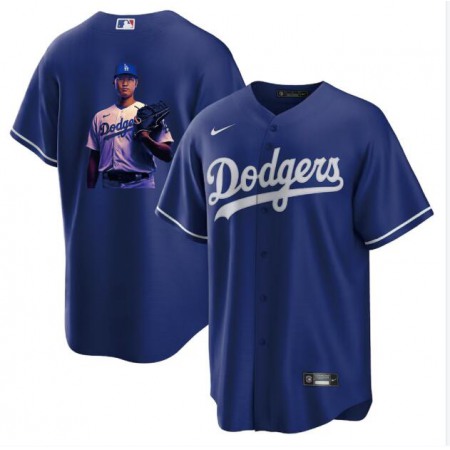 Men's Los Angeles Dodgers #17 Shohei Ohtani Blue Big Logo Cool Base Stitched Jersey M3S5