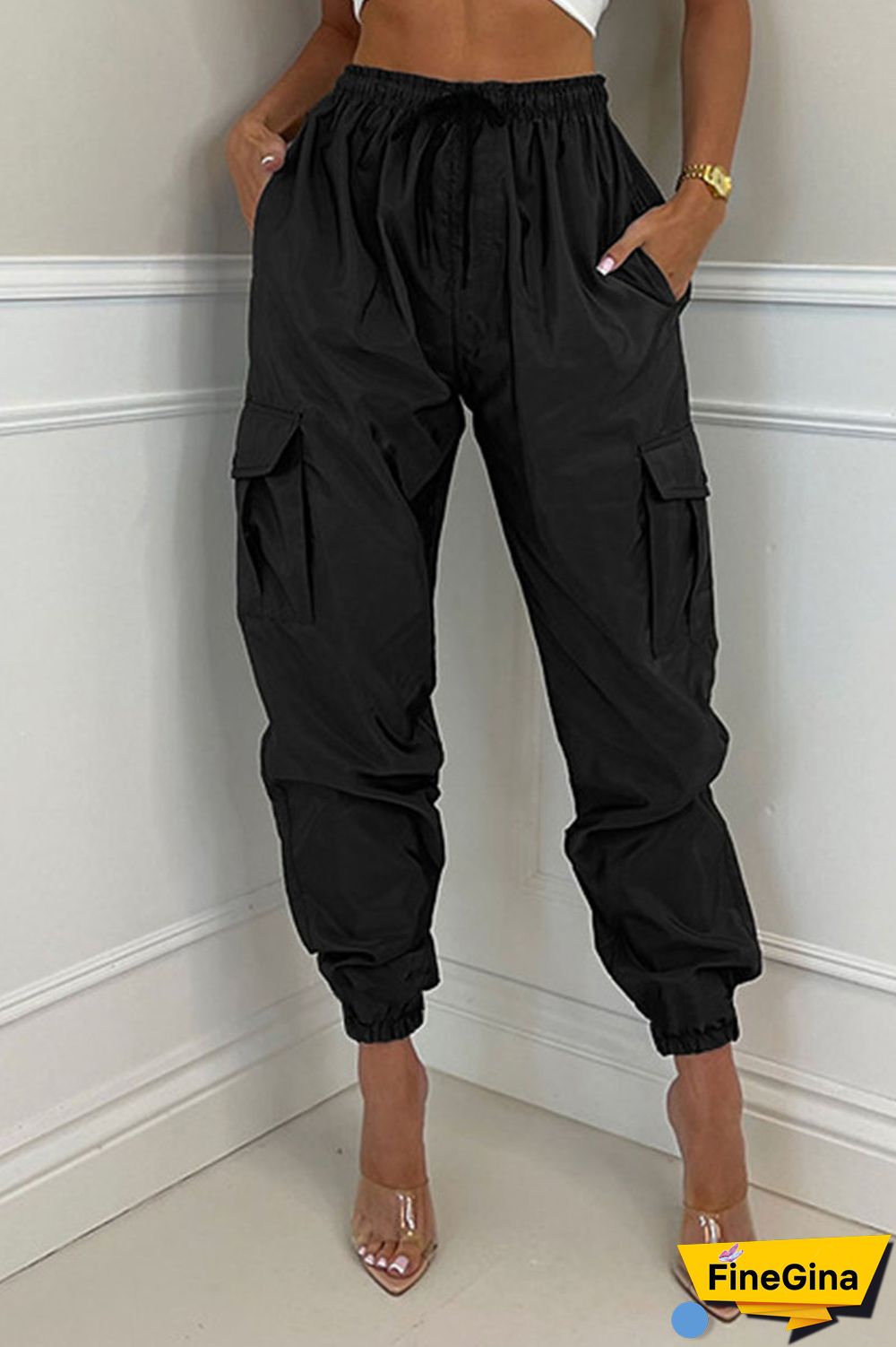 Earth Yellow Casual Street Solid Patchwork Pocket Regular High Waist Pencil Solid Color Bottoms