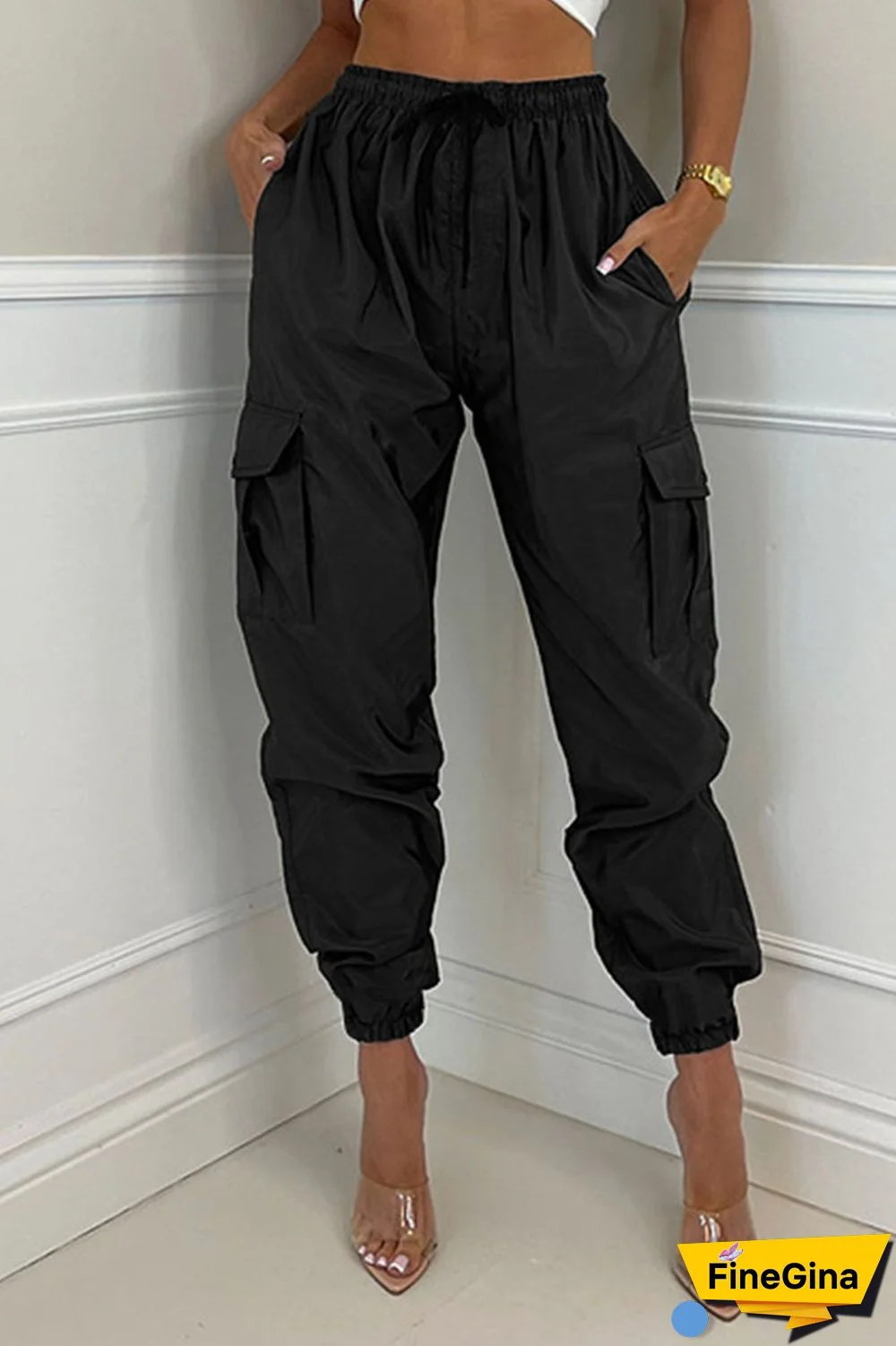 Earth Yellow Casual Street Solid Patchwork Pocket Regular High Waist Pencil Solid Color Bottoms