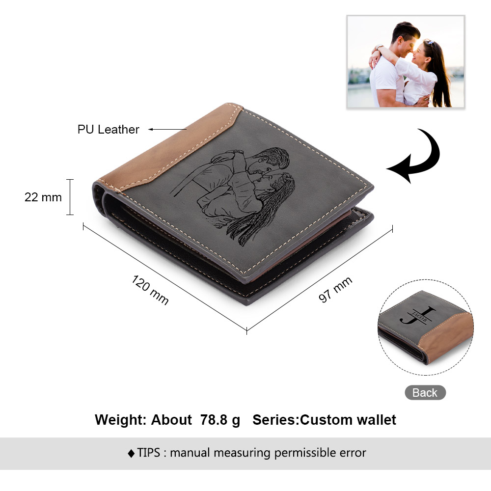 Black Personalised 1 Photo & 1 Letter & 4 Names Gift Set Custom Wallet & Bracelet & Pen Gift Box Set Father’s Day Gifts