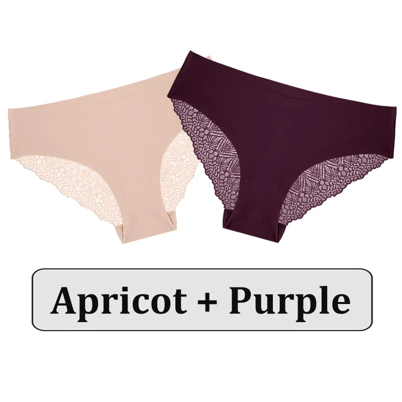 2PCS/Set Lace Panties Women Underwear Seamless Lingerie Sexy Panties Female Underpants Briefs Floral Lace Patchwork Woman Pantys