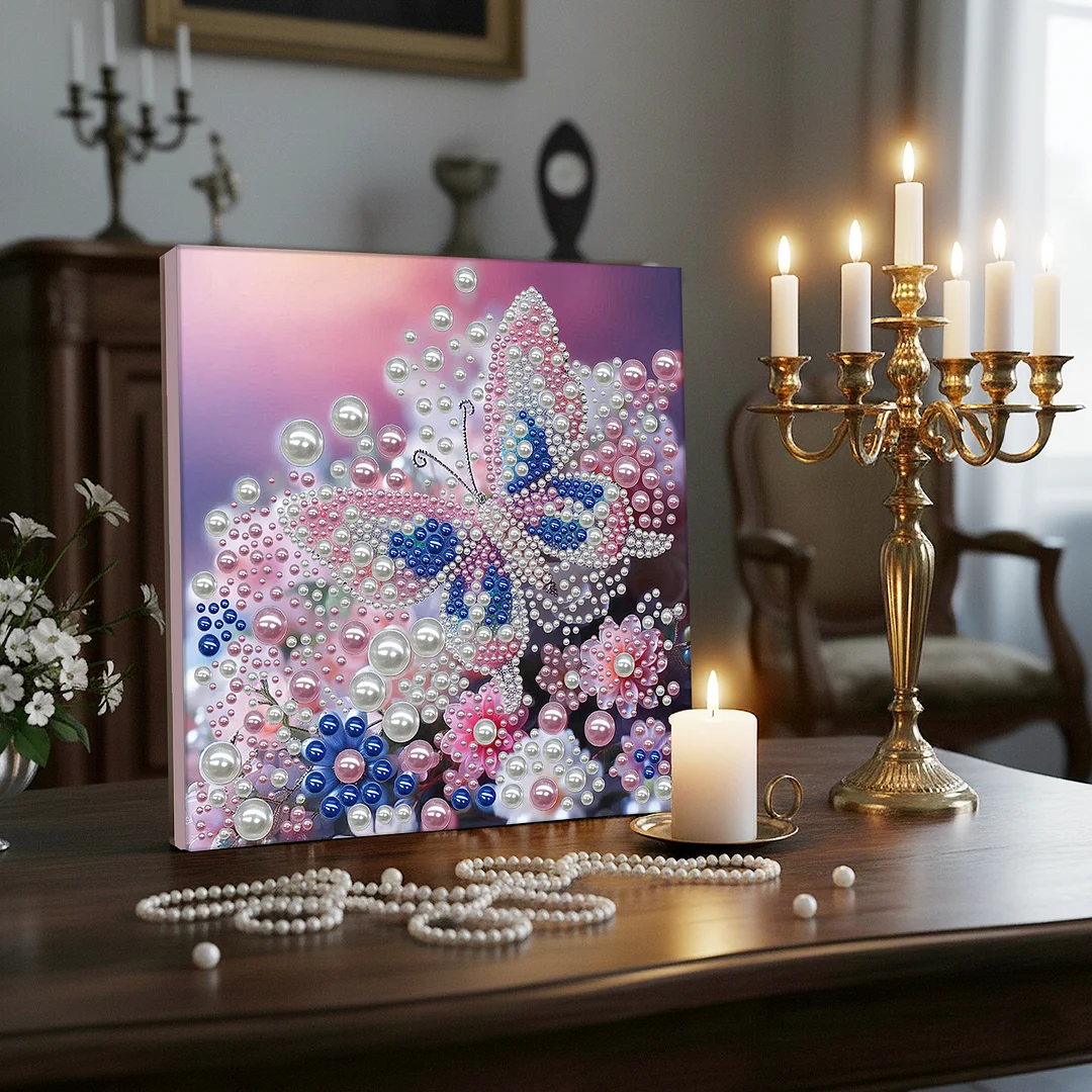 Pink Butterfly - DIY Pearl Diamond Art Kit With Frame 30*30cm