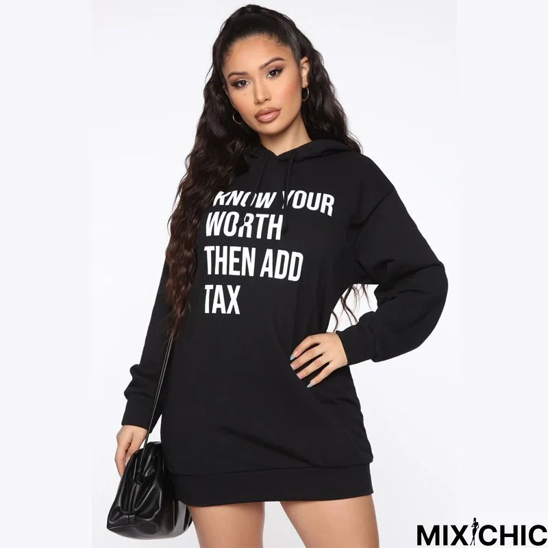 Women Letter Print Hooded Long Sleeve Loose Sweatshirt