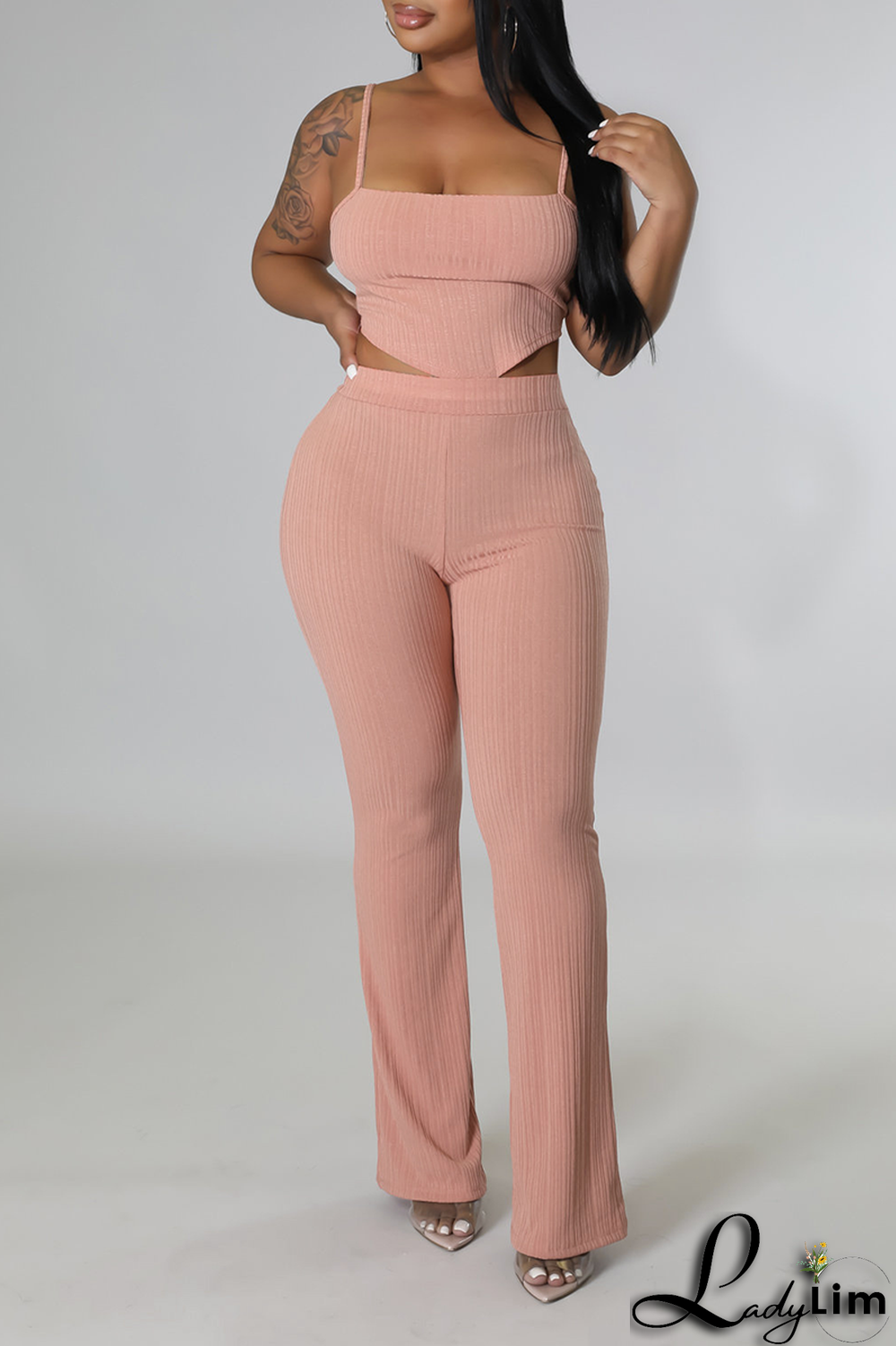 White Fashion Solid Patchwork Spaghetti Strap Sleeveless Two Pieces