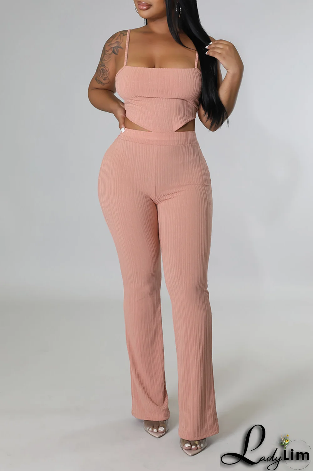 White Fashion Solid Patchwork Spaghetti Strap Sleeveless Two Pieces