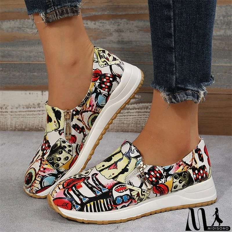 MidiSono - Distinctive Multi-color Snake Pattern Thick Heels Female Loafers