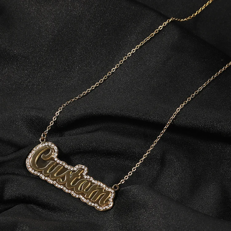Custom Name Steel With Rhinestone Pendant Personalized Necklace Jewelry