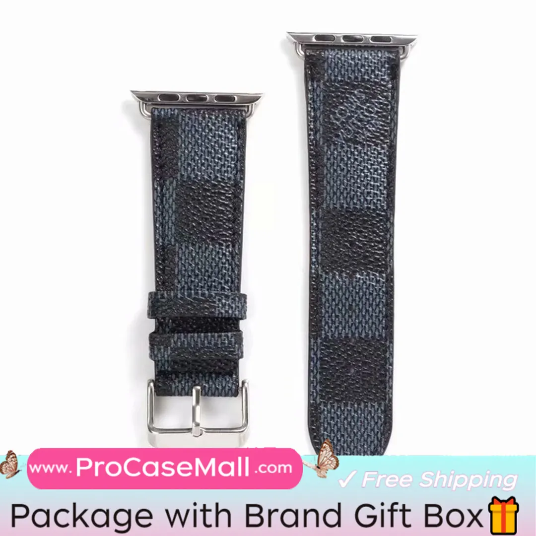 Classic LV Monogram Leather Checkerboard Canvas Apple Watch Strap