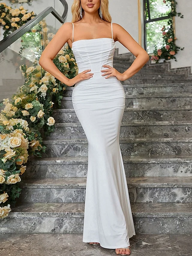 Women's Prom Dress Party Dress Bodycon Long Dress Maxi Dress Black White Wine Sleeveless Pure Color Ruched Summer Spring Fall Spaghetti Strap Fashion Winter Dress Evening Party Vacation 2023 S M L XL