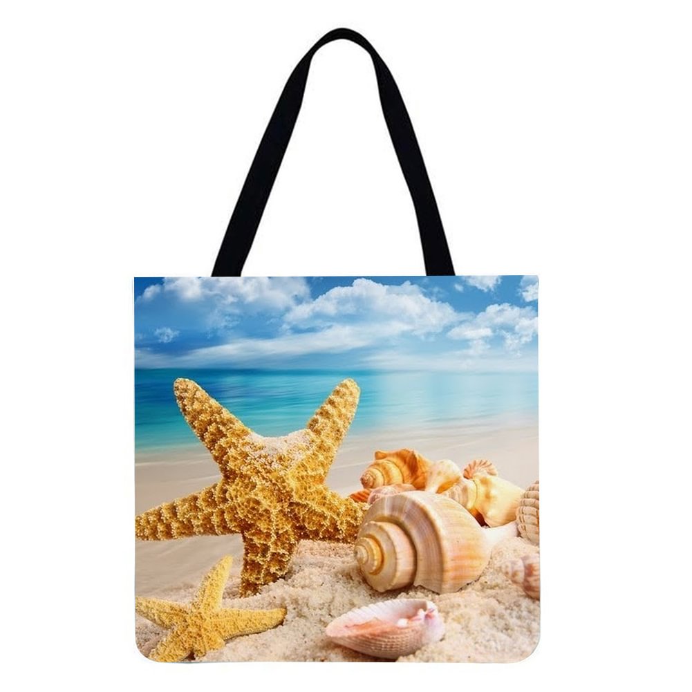 Linen Tote Bag-Shell starfish
