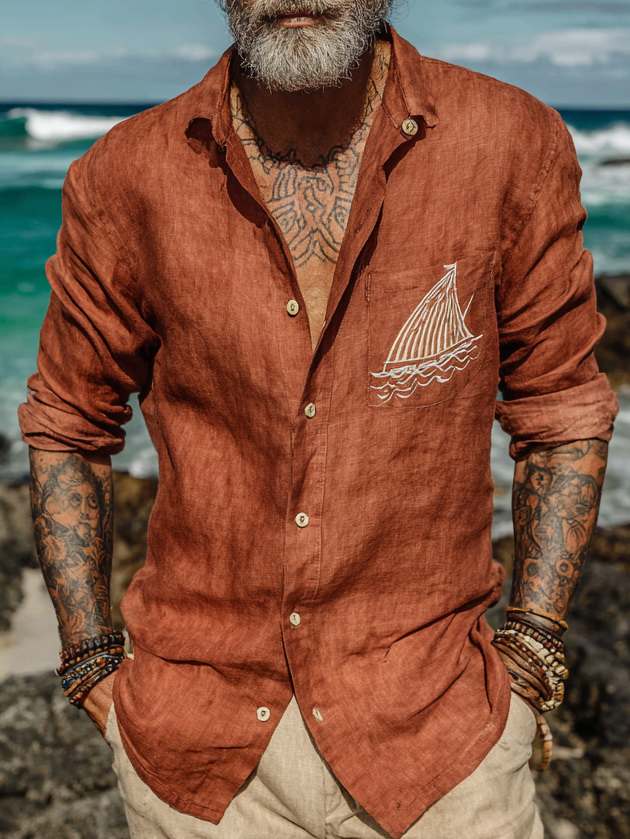 Men's Viking-Inspired Drakkar Short Sleeve Linen Shirt / Rvogue / Rvogue
