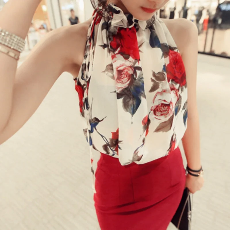 2021 New Fashion Women Tops Chiffon Floral Print Blouses Ruffles Turtleneck Shirt Vest Design Loose Brand women clothing C988 30