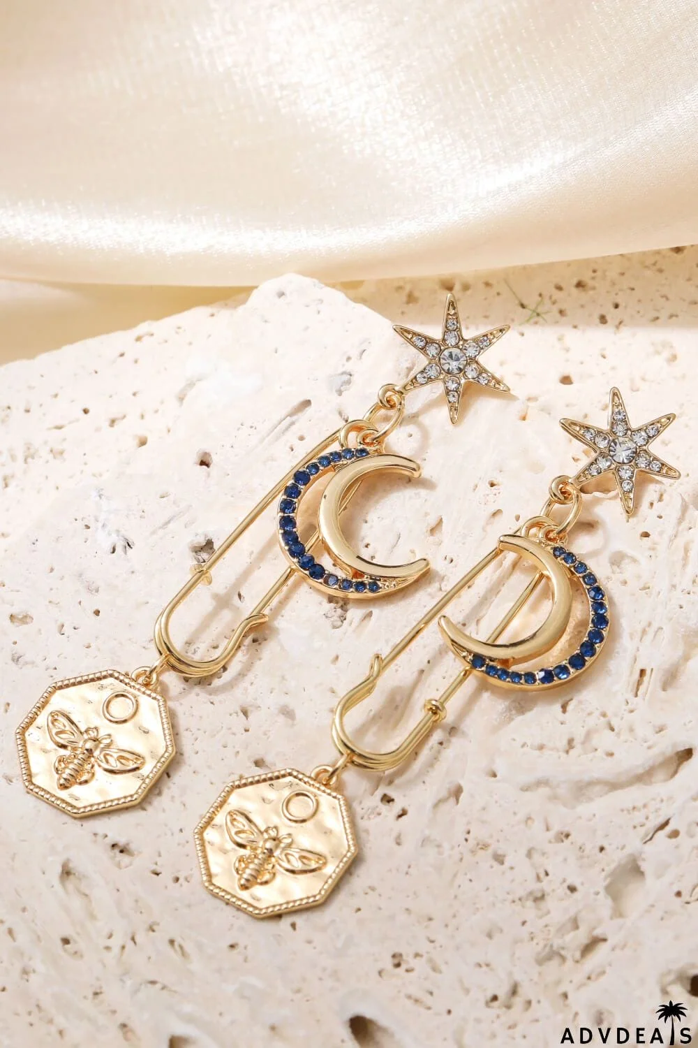Inlaid Rhinestone Moon and Star Drop Earrings