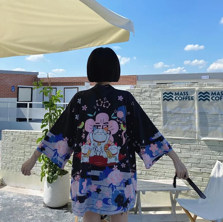 The Kawaii Lucky Cat Japnaese Style Kimono weebmemes