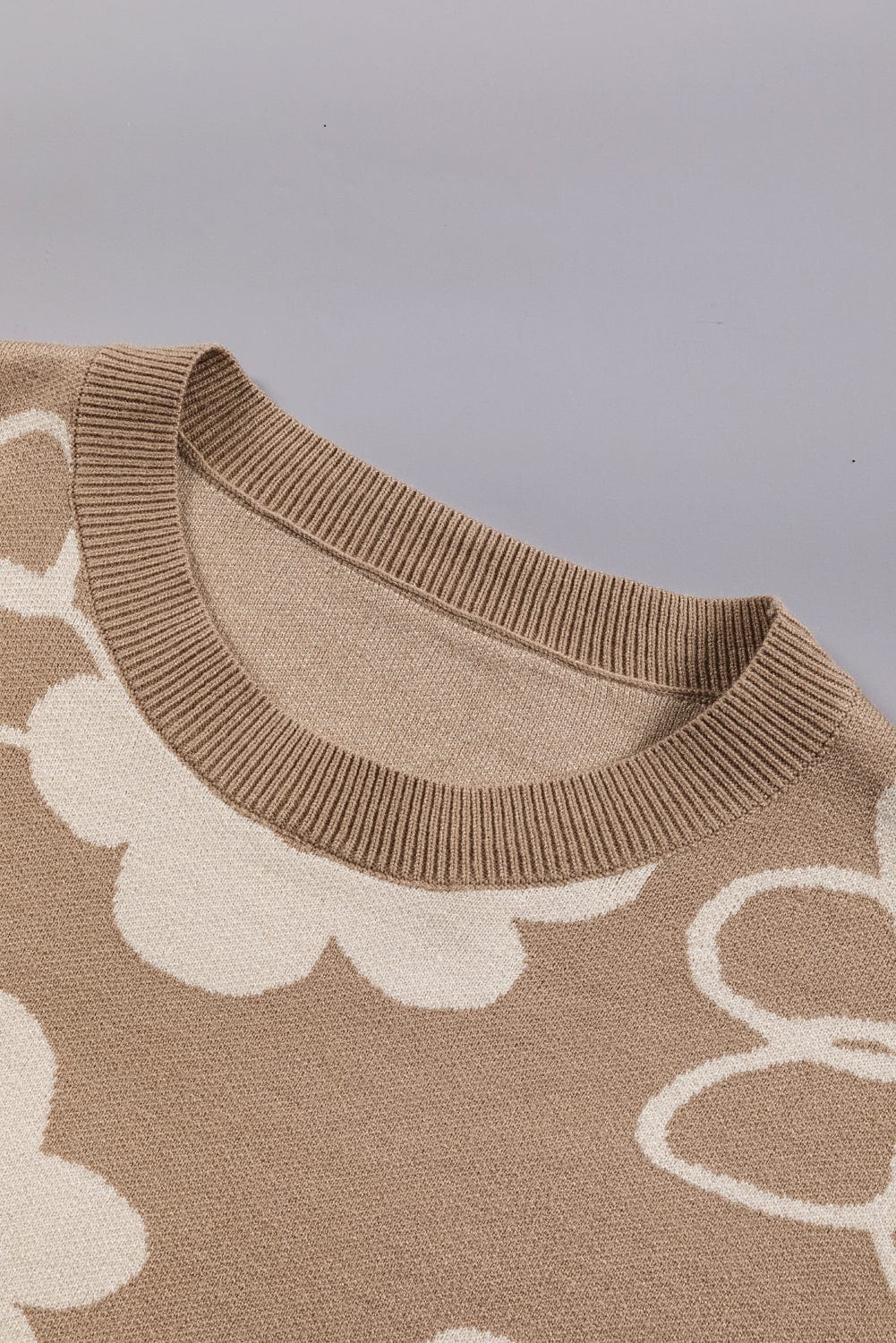 Cozy Camel Floral Knit Sweater with Drop Shoulder Detail