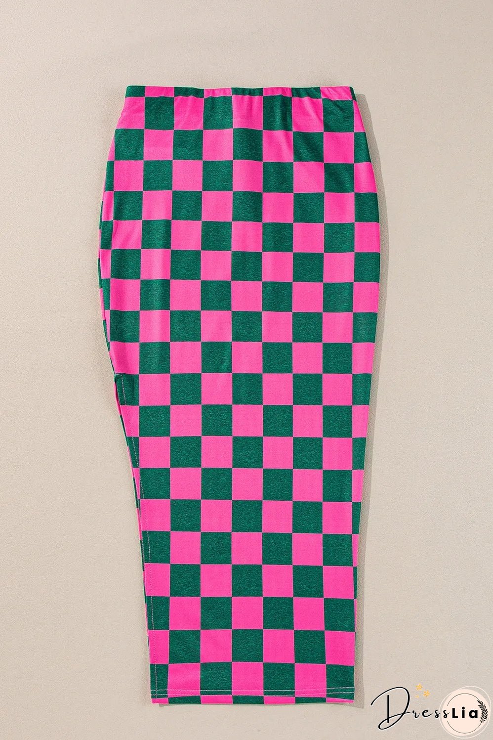 Rose Checkered Print Side Slit High Waist Midi Skirt