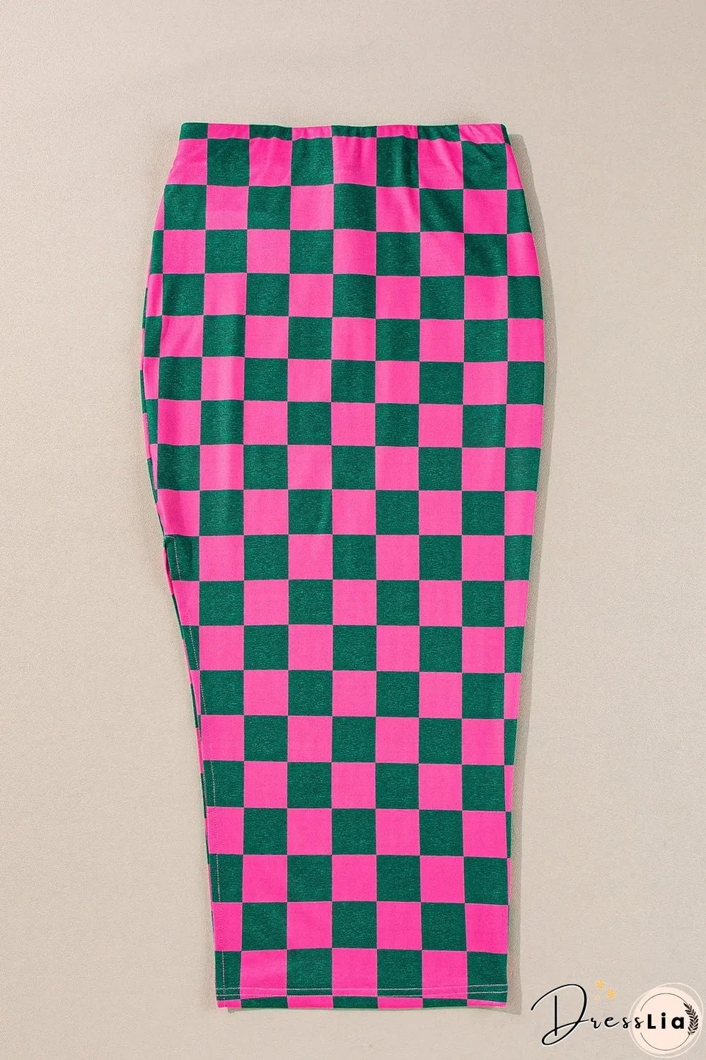 Rose Checkered Print Side Slit High Waist Midi Skirt