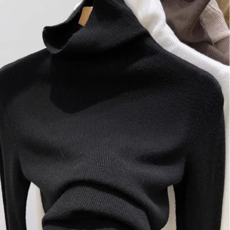 Uveng Uveng Soft-Sleeved Turtleneck Sweater Female Jacket In The 2024 Autumn And Winter Pile Collar Knitted Bottom Shirt Top