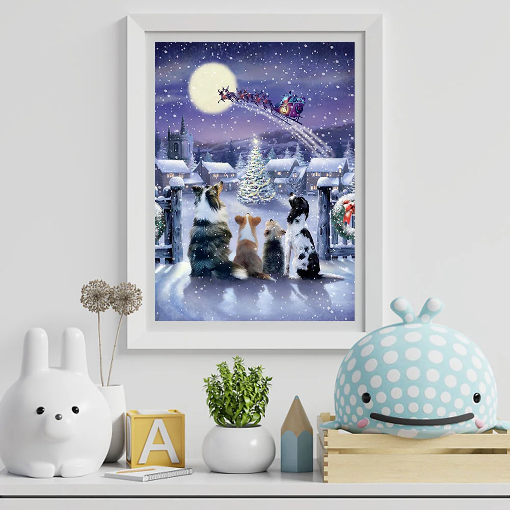 Diamond Painting - Full Round Drill - Christmas Dogs(30*40cm)